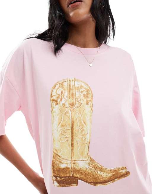 ASOS DESIGN oversized t-shirt with cowboy boot graphic in baby pink, 4 of 4