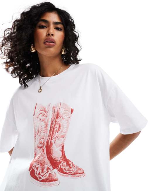 FhyzicsShops DESIGN oversized T-shirt with cowboy graphic in white