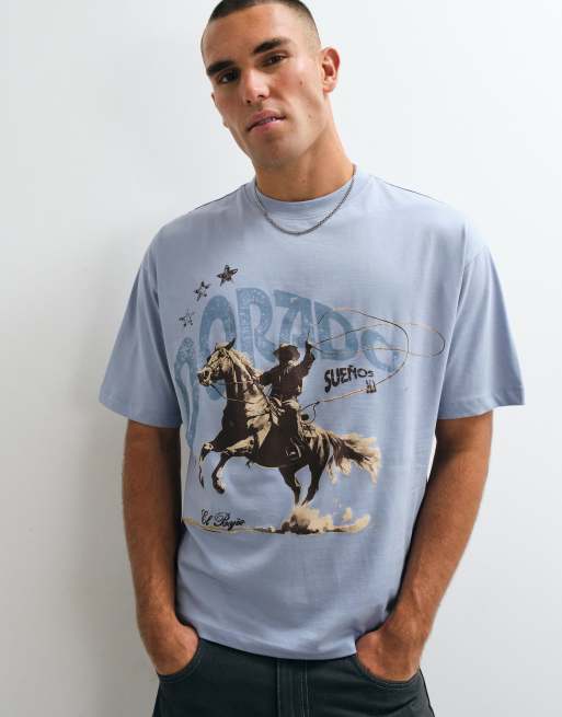 ASOS DESIGN oversized t-shirt with cowboy print in blue, 2 of 5