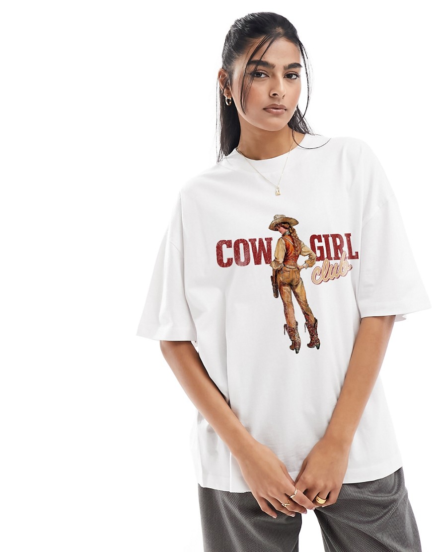 ASOS DESIGN oversized t-shirt with cowgirl club graphic in white