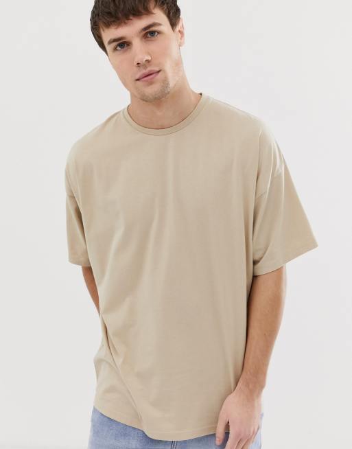 Asos Design Oversized T Shirt With Crew Neck In Beige Asos