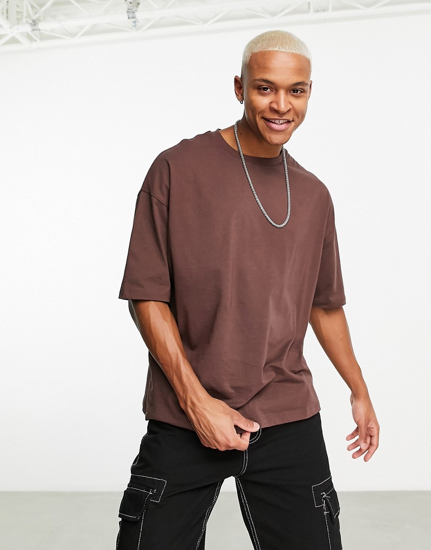 ASOS DESIGN oversized t-shirt with crew neck in brown