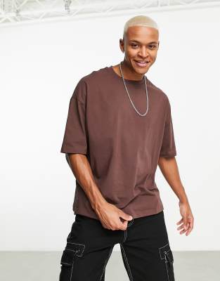 ASOS DESIGN oversized t-shirt with crew neck in brown | ASOS