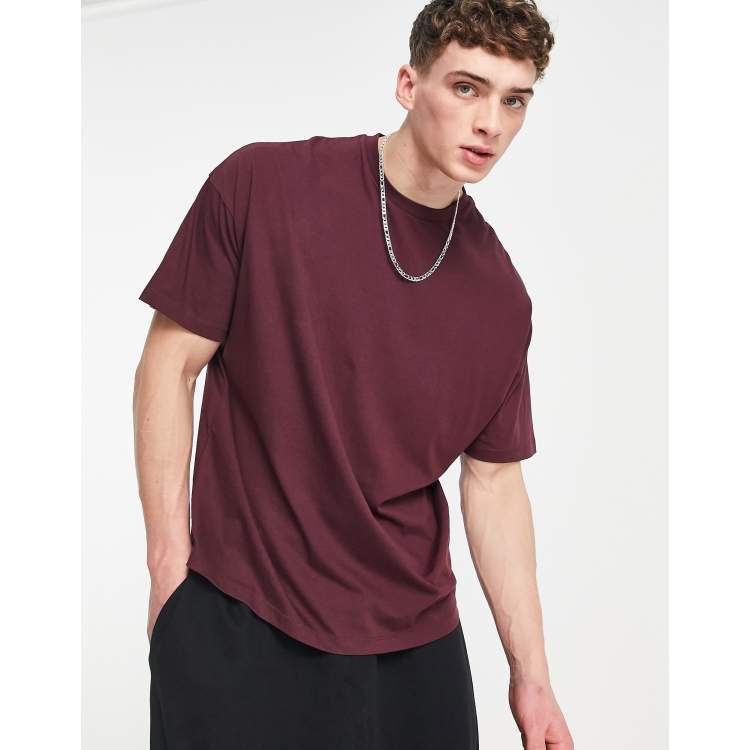 ASOS DESIGN oversized t-shirt with crew neck in burgundy