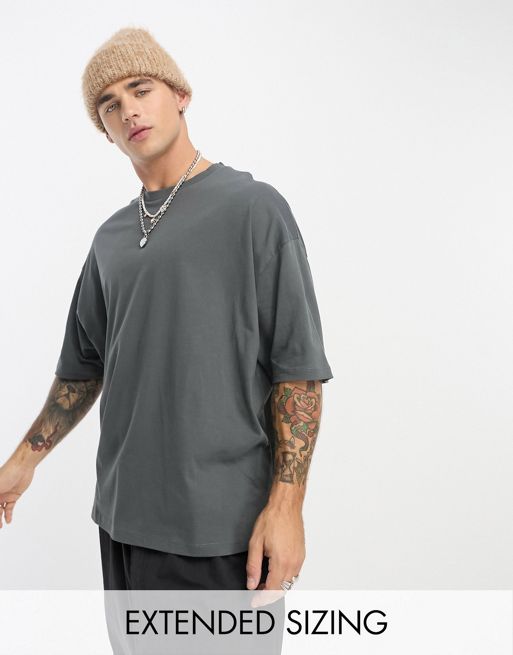 ASOS DESIGN oversized t-shirt with crew neck in charcoal | ASOS