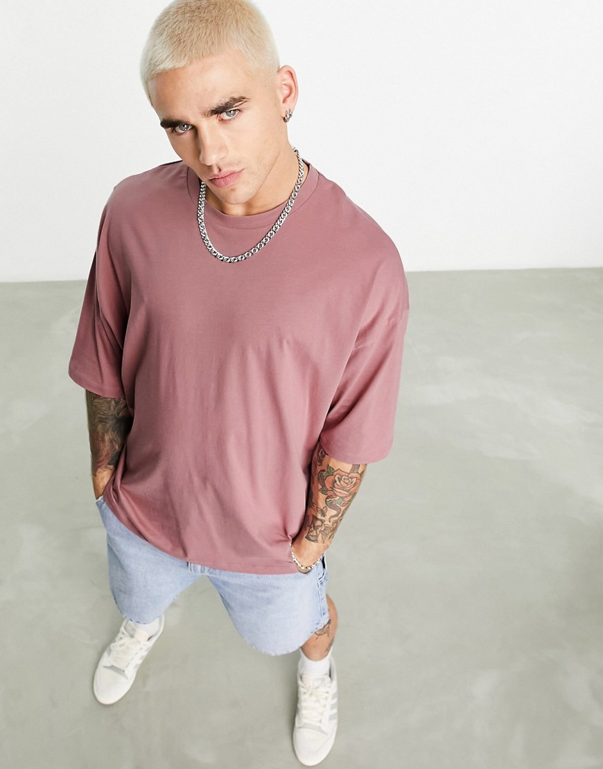 ASOS DESIGN oversized t-shirt with crew neck in dusty rose-Pink