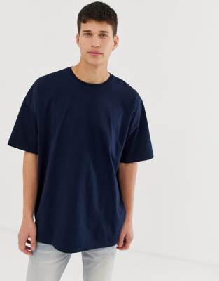 ASOS DESIGN oversized v-neck t-shirt in navy with New York city