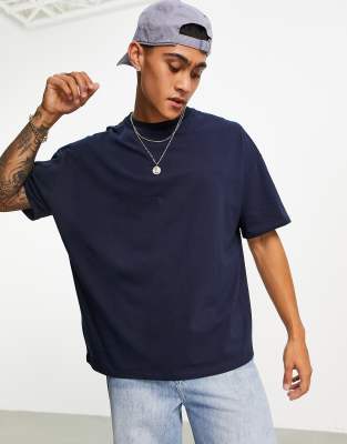 ASOS DESIGN oversized v-neck t-shirt in navy with New York city