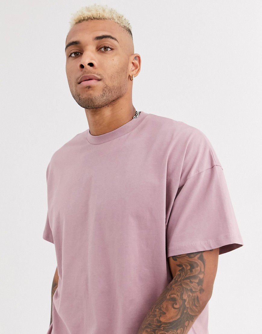 ASOS DESIGN oversized t-shirt with crew neck in pink-Purple