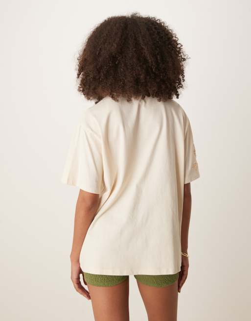ASOS DESIGN oversized t-shirt with crochet detailing in cream