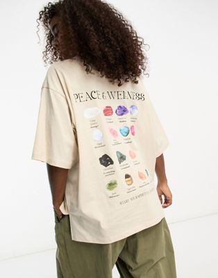 ASOS DESIGN oversized t-shirt with crystals back print graphic in stone