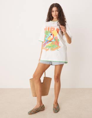 Asos Design Oversized T-shirt With Cuba Graphic And Blanket Stitch Detail