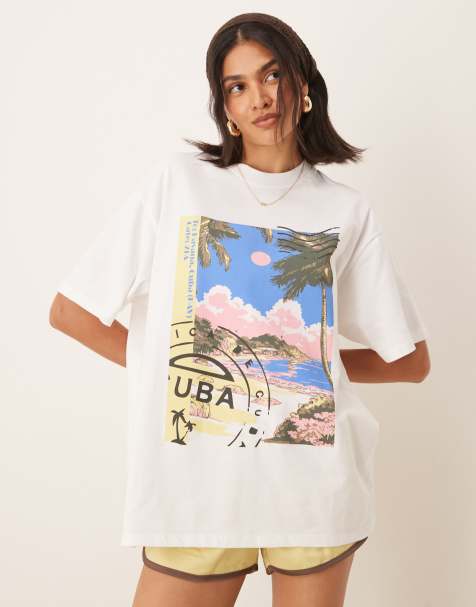 ASOS DESIGN oversized t-shirt with cuba graphic in white - view 1