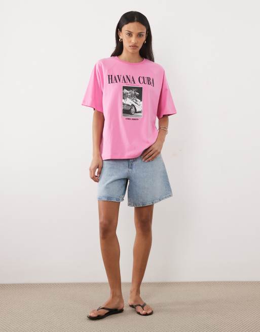 ASOS DESIGN Oversized t-shirt with Cuba photograph graphic tee in pink, 2 of 4