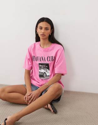 Asos Design Oversized T-shirt With Cuba Photograph In Pink