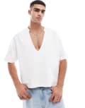 [ASOS DESIGN] ASOS DESIGN oversized t-shirt with cut v-neck in white S WHITE