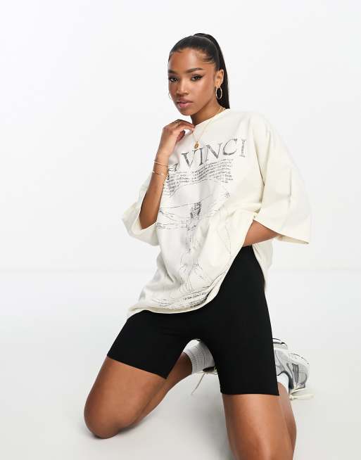 ASOS DESIGN oversized t-shirt with da vinci license graphic in ecru