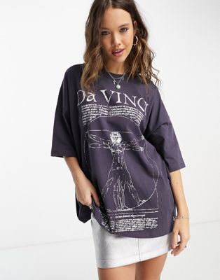ASOS DESIGN oversized t-shirt with da vinci license graphic in navy
