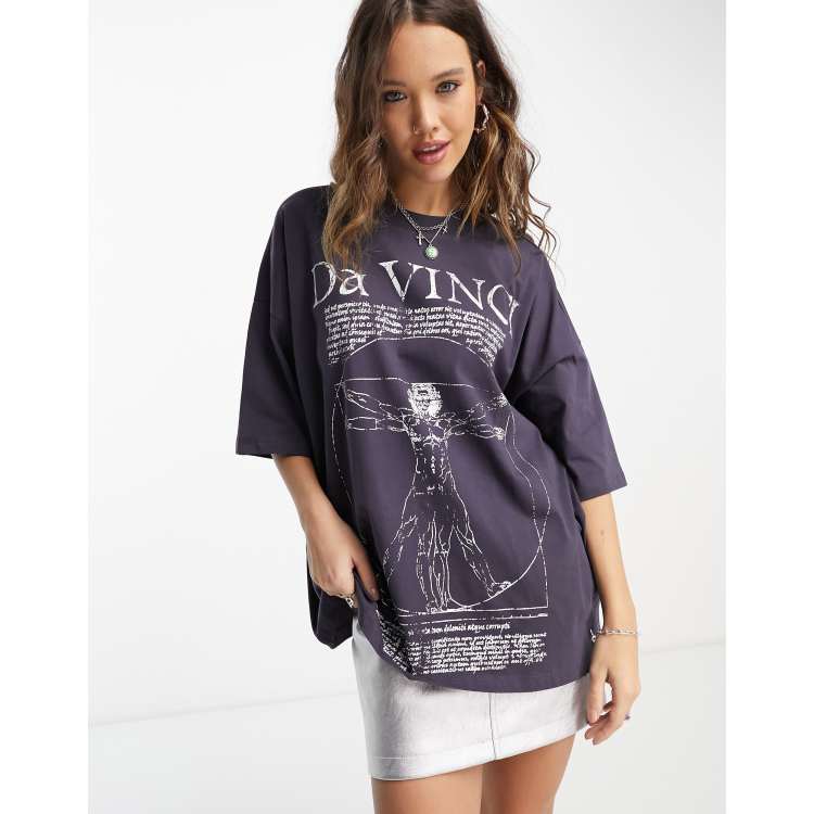 ASOS DESIGN t-shirt with da vinci license graphic in navy | ASOS