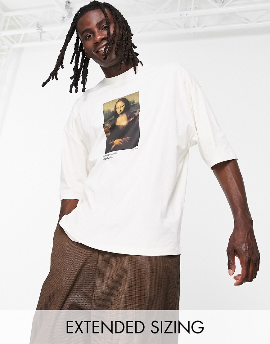 ASOS DESIGN oversized t-shirt with Da Vinci prints in stone-Neutral