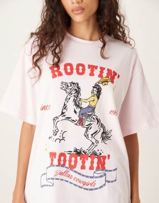 Asos Design Oversized T-shirt With Dallas Cowgirl Graphic In Pink