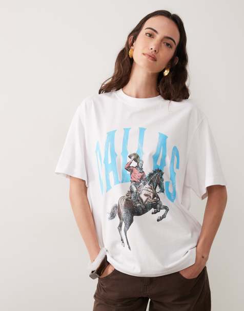 ASOS DESIGN Oversized T-shirt with Dallas rodeo graphic in white - view 1