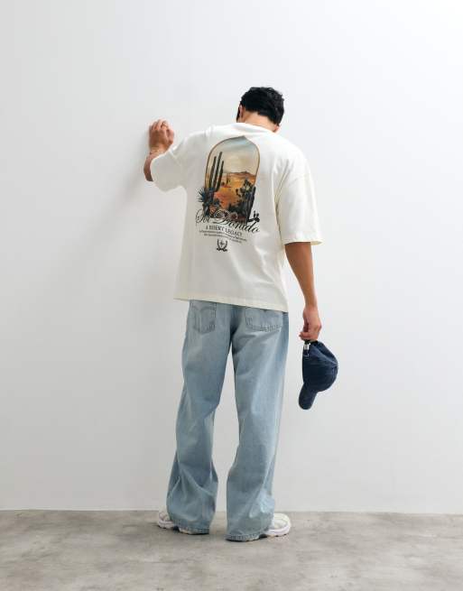ASOS DESIGN oversized t-shirt with desert graphic in beige, 3 of 5