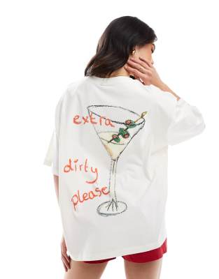 ASOS DESIGN ASOS DESIGN oversized t-shirt with dirty martini cocktail in cream-White