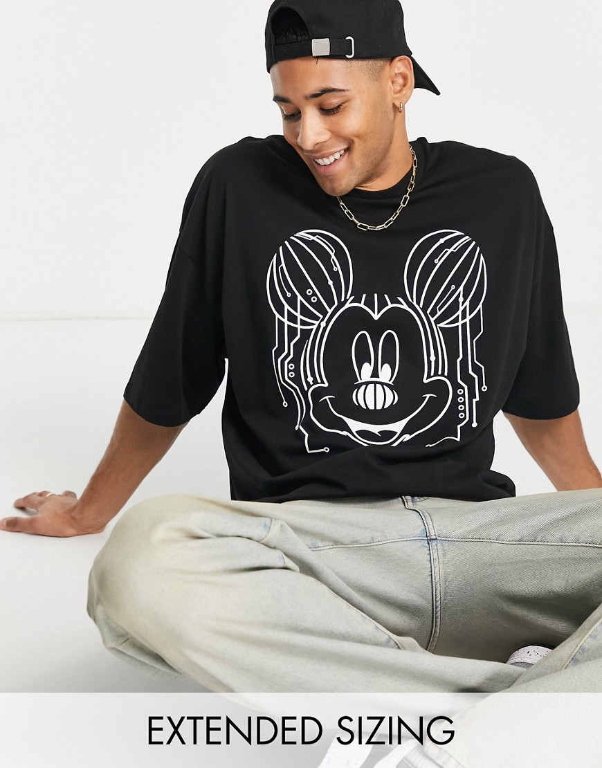 ASOS DESIGN oversized T-shirt with Disney Mickey Mouse print in black