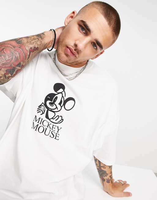 ASOS DESIGN oversized T-shirt with Disney Mickey Mouse print in ecru