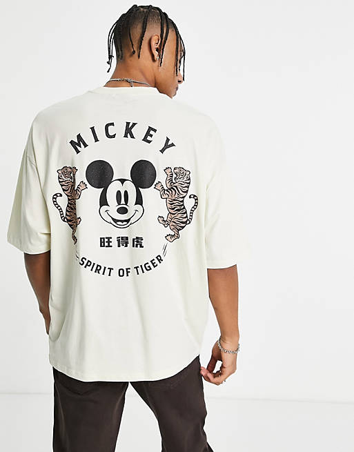 oversized t-shirt with Disney Mickey 'Year Of The Tiger' print in beige 