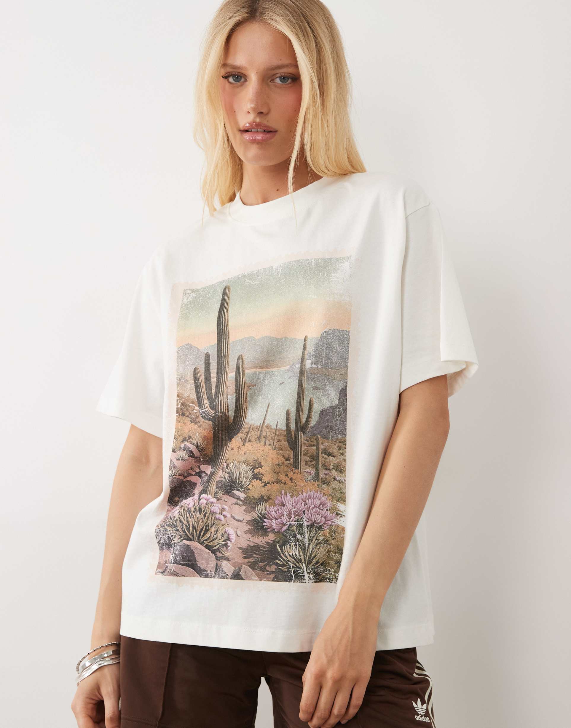 asos design oversized t-shirt with distressed cactus postcard graphic in cream