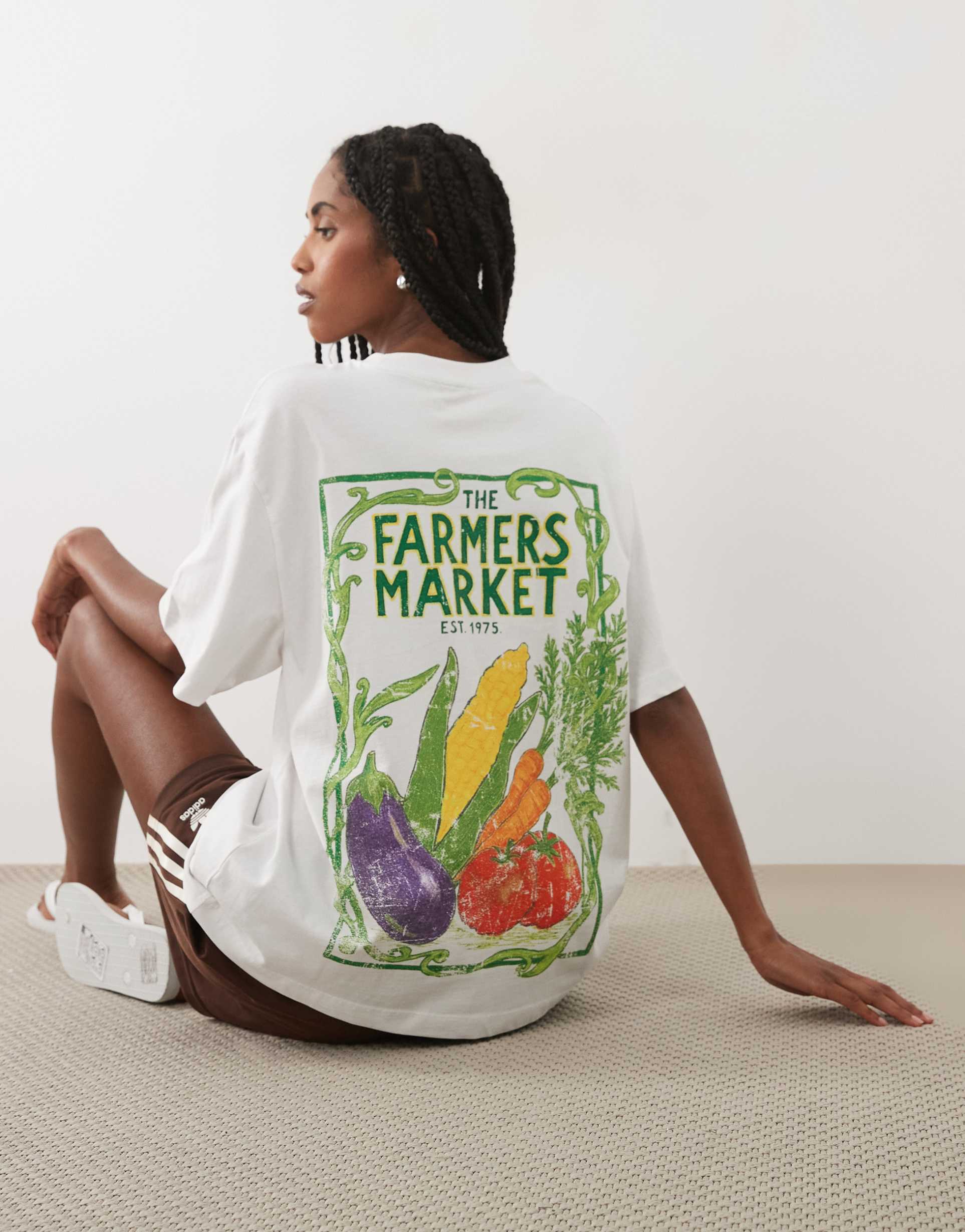 asos design oversized t-shirt with distressed farmers market graphic in white