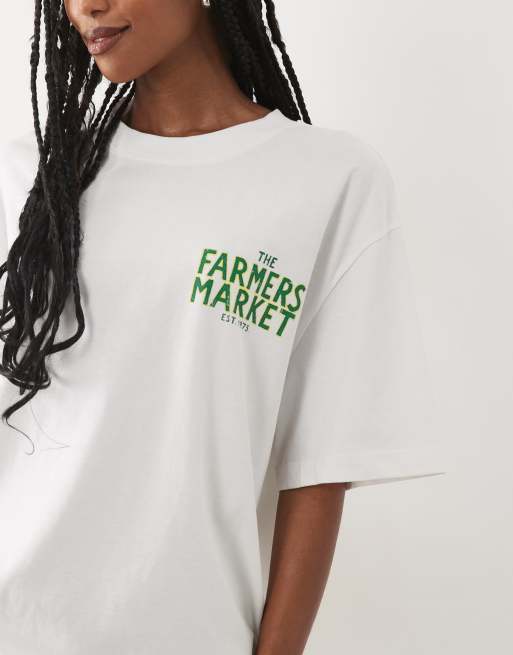 ASOS DESIGN oversized T-shirt with distressed farmers market graphic in white, 3 of 4