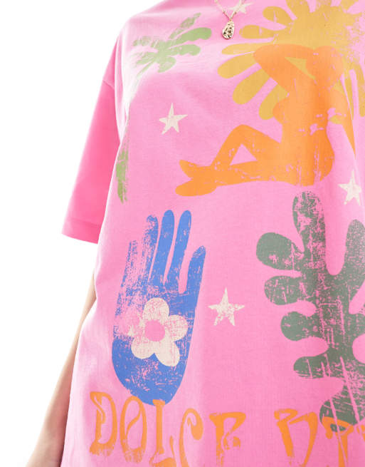 ASOS DESIGN oversized t-shirt with dolce vita art graphic in bright pink, 4 of 4