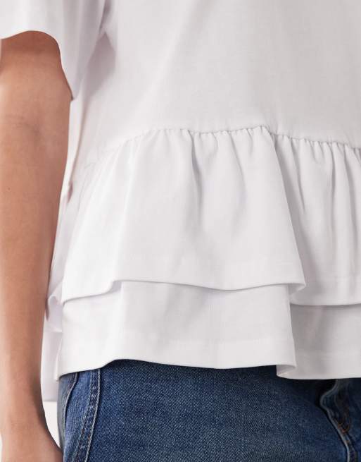 ASOS DESIGN oversized t-shirt with double peplum hem in white, 3 of 4