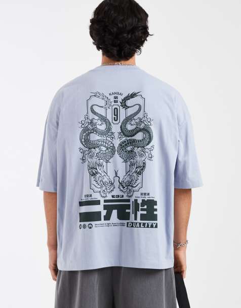 ASOS DESIGN oversized t-shirt with dragon graphic in blue - view 1