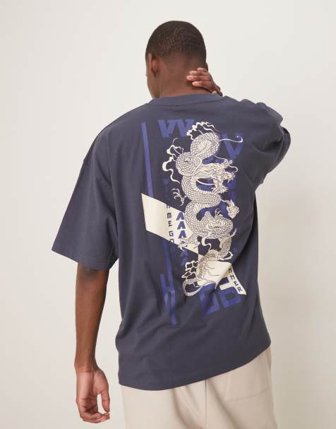 ASOS DESIGN oversized t-shirt with dragon graphic in navy - view 1