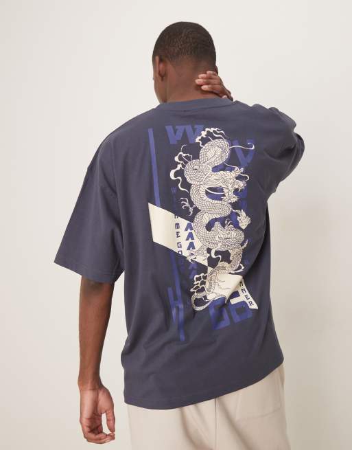 ASOS DESIGN oversized T-shirt with dragon graphic in navy