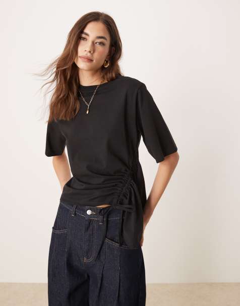 ASOS DESIGN oversized t-shirt with  drawstring godet detail in black - view 1