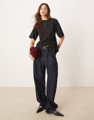Asos Design Oversized T-shirt With Drawstring Godet Detail In Black