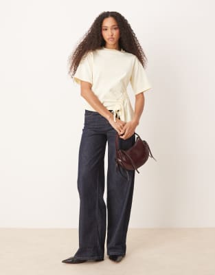 Asos Design Oversized T-shirt With Drawstring Godet Detail T-shirt In White