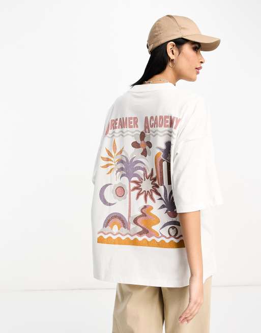 ASOS DESIGN oversized t-shirt with dreamer academy graphic back print in white