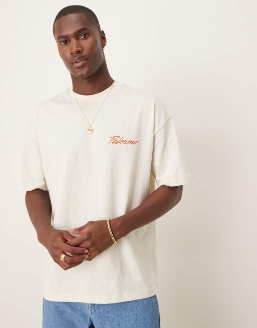 ASOS DESIGN oversized t-shirt with drinks graphic in cream , 2 of 4