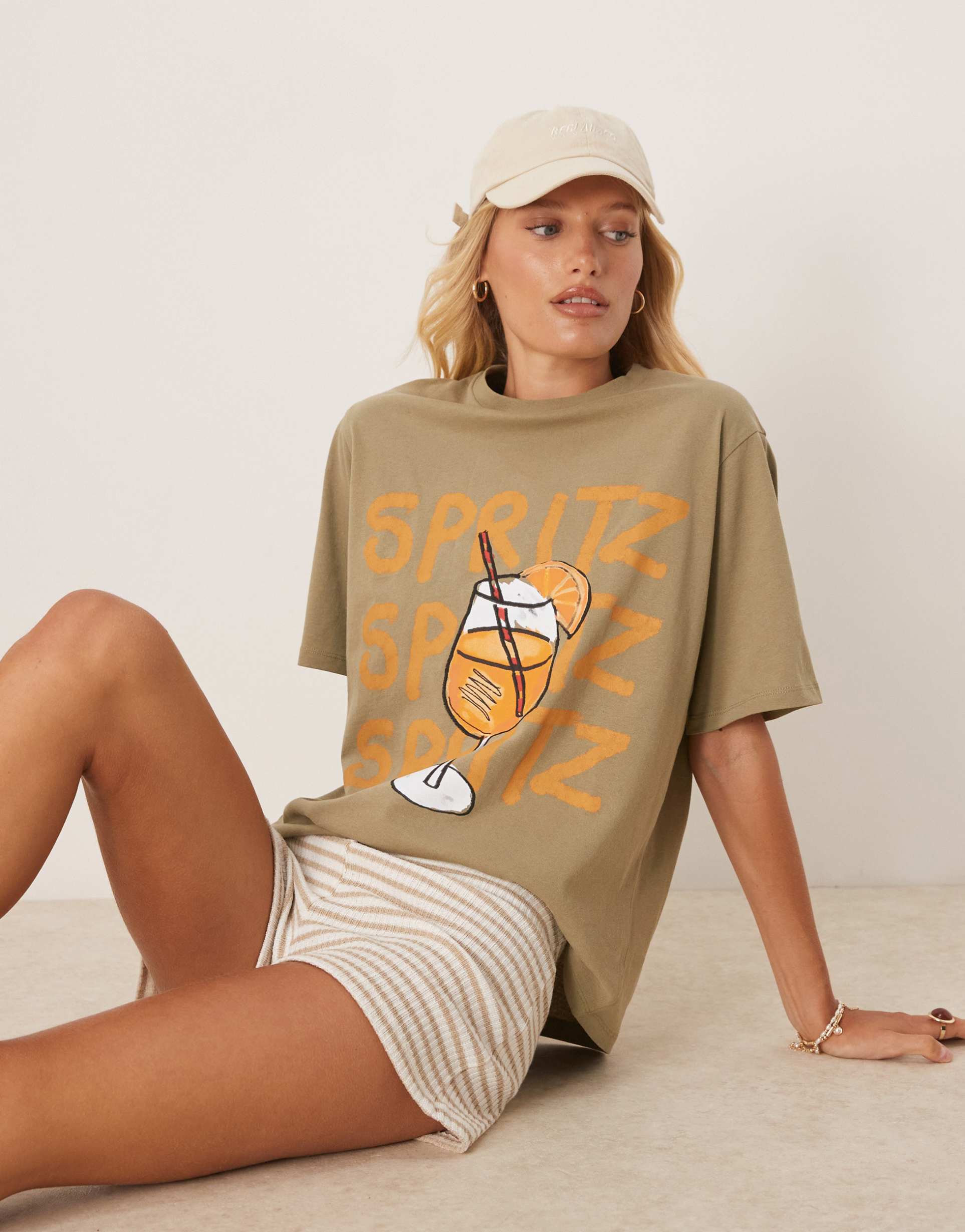 asos design oversized t-shirt with drinks graphic in sage