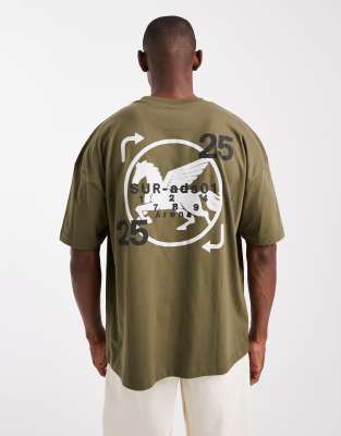 Asos Design Oversized T-shirt With Dropped Shoulders And Street Graphic In Green