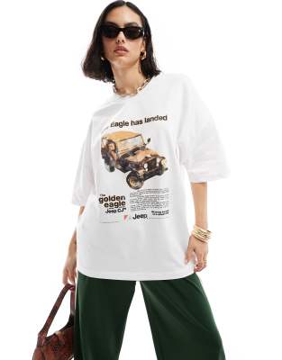 Asos Design Oversized T-shirt With Eagle Jeep Licensed Graphic In White