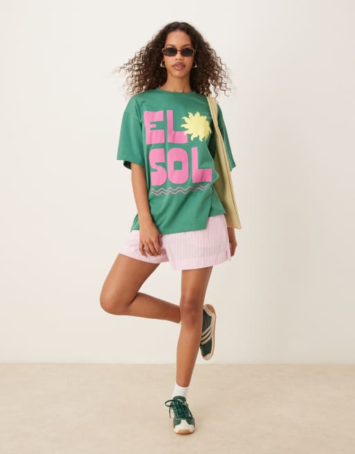 ASOS DESIGN oversized t-shirt with el sol graphic in green