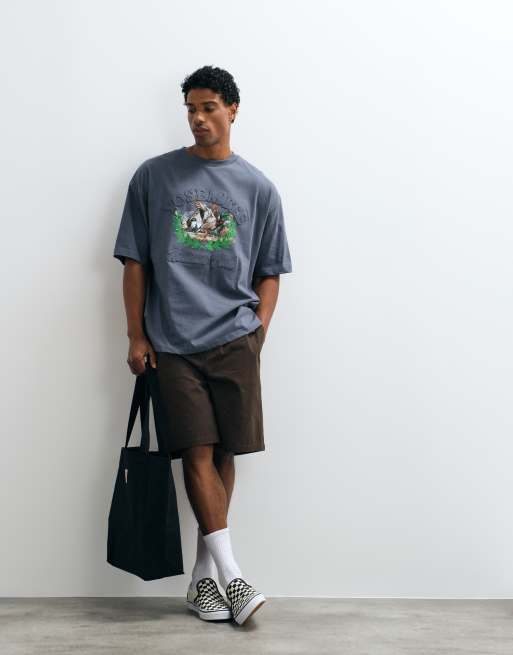 ASOS DESIGN oversized T-shirt with embroidered applique and scenic graphic in charcoal, 4 of 5