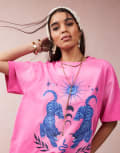 [ASOS DESIGN] ASOS DESIGN oversized t-shirt with embroidered celestial graphic in pink M Bright pink